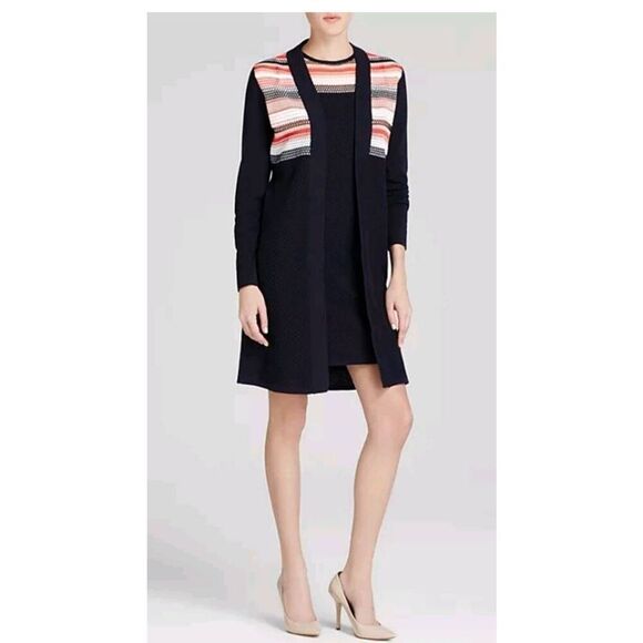 MAGASCHONI BRAND. NAVY/ ORANGEBOMBRE STRIPE CARDIGAN LONG SLEEVE, NWOT, SZ. S - Picture 1 of 7
